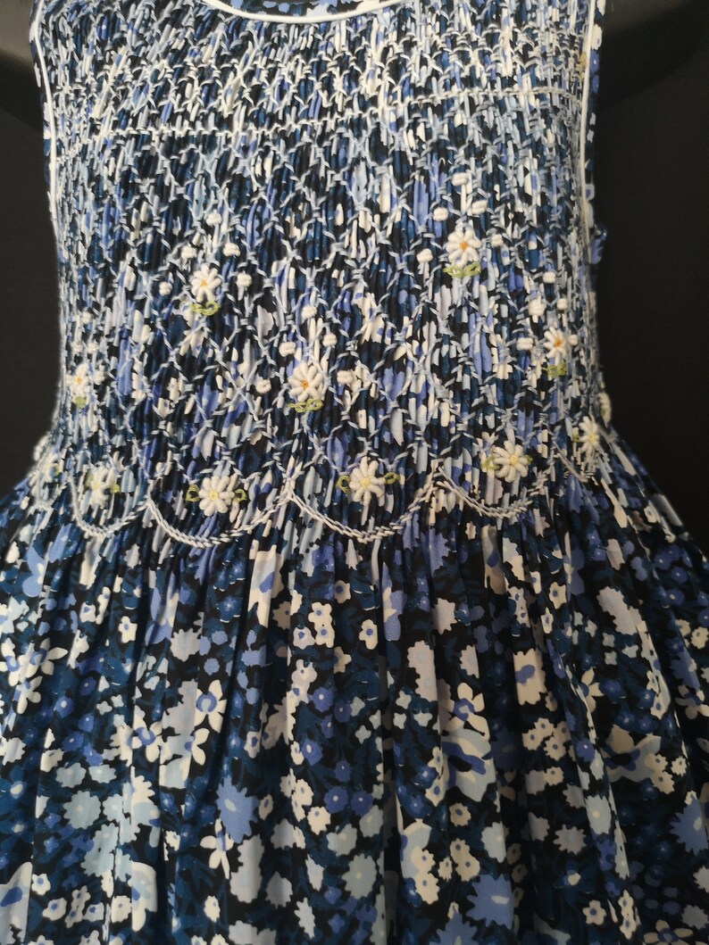 Cotton smocks dress printed blue flower 1 year to 12 years image 2