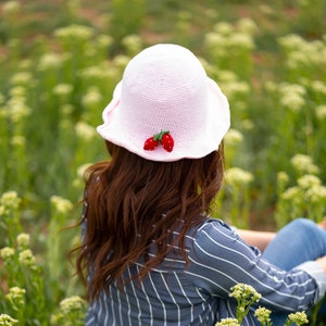 Aardbeienemmerhoed, gehaakte zomerpetten, roze strand handgemaakte hoeden, gehaakte toptas, damesaccessoire hoeden en petten