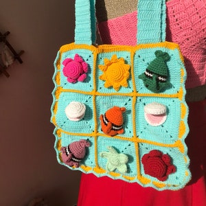 Summer Sun Crochet Shoulder Bag | Handmade Crochet Tote Bag | Granny Square Gift for her| Cotton Crochet Hand Bag | Unique Summer Market Bag