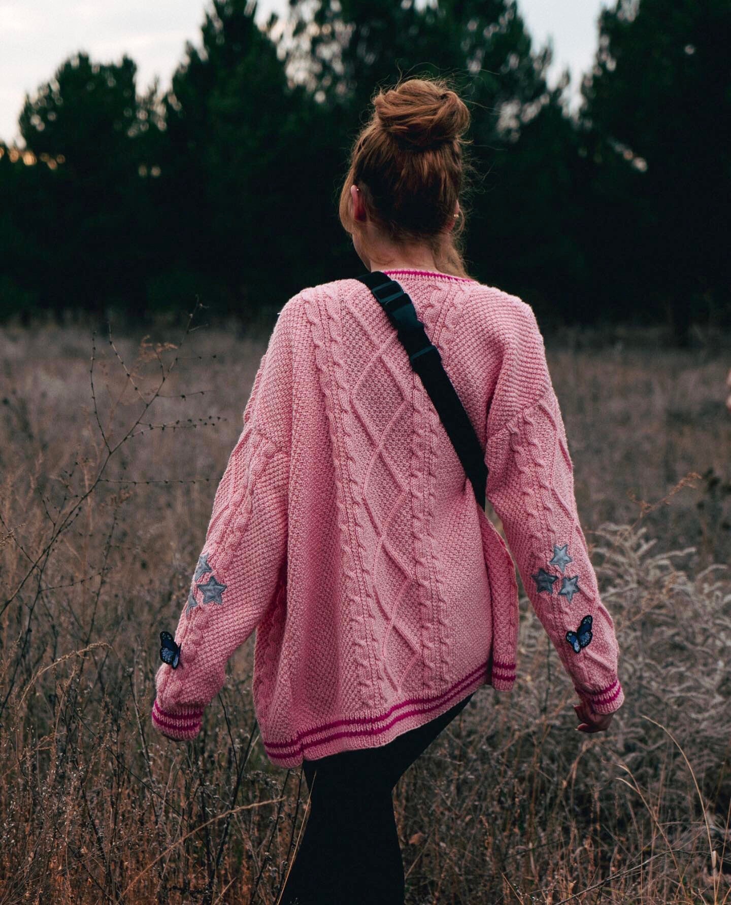 Star Cardigan Sweater Pink Lover Folklore Handmade Knit Jacket