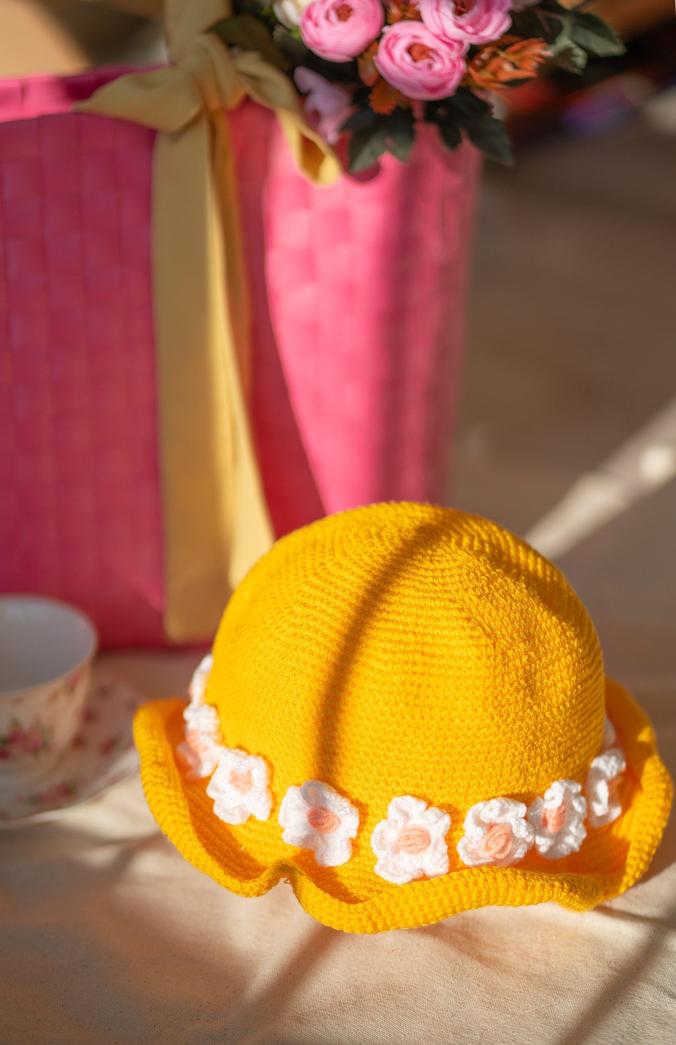 Yellow Daisy Crochet Bucket Hat: Handmade Summer Floral Cap 