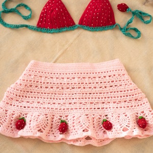 Strawberry Crochet Skirt, Summer Pareo Dress Handmade Unique Crochet Jumper, Sustainable Recyclable Organic Cotton, Woman Beach Clothing