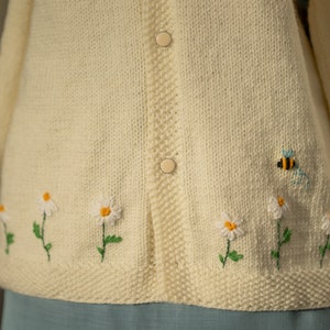 Mama Bee Cardigan Sweater | Handmade knit Jacket Daisy Honey | Sustainable Winter Cotton Sweater, Oversize Unique White Chunky Cozy Clothing