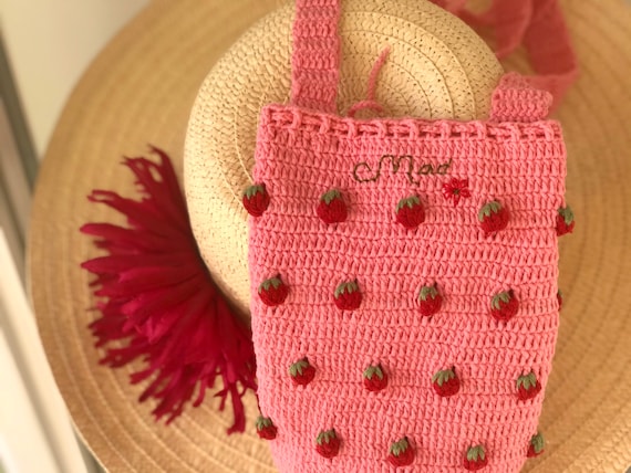 Strawberry Crochet Water Bottle Holder: Cotton Thermos Carrier