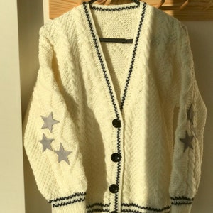 Star Cardigan Sweater | Folklore Handmade knit Jacket | Woman Sweater Oversize Unique White Chunky Cozy Clothing Perfect Gift for Her