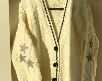Handmade Star Cardigan: Chunky Knit Wool Blend Sweater