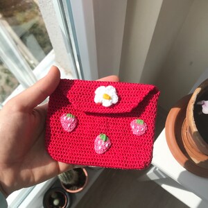 Bolsa de moedas de carteira de crochê de morango | Bolsa artesanal de crochê | Bolsa de verão de crochê, bolsa exclusiva para acessório de bolsa feminina