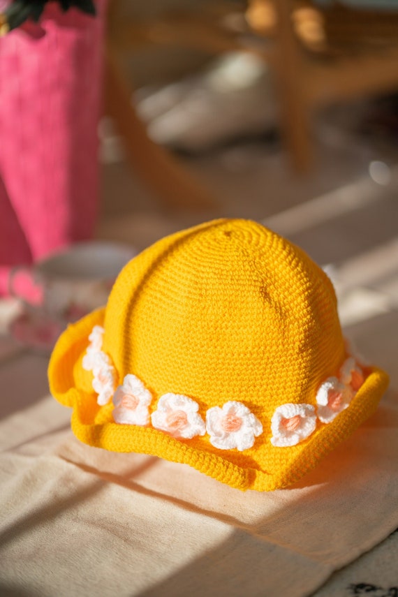 Yellow floral y2k inspired bucket hat short brim Amazon.com: Spring Yellow Flowers Illustration Infant  main image 2