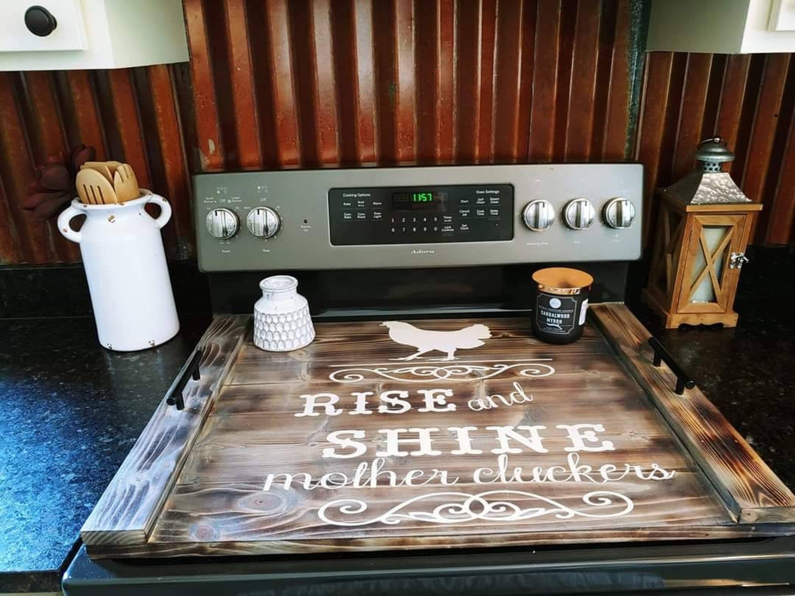 Custom Handmade Wood Stove Cover/ Painted/ Rooster/ Noodle Etsy