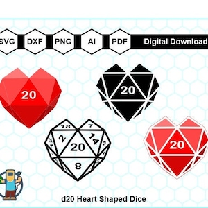 d20 Heart Vector, d20 Svg, Polyhedral dice Svg, Cricut cut files, RPG D&D d20, vector format, Dungeons and Dragons Dice, Vinyl Cut files