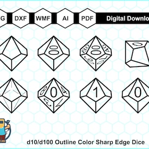d10 und d100 Vektorwürfel SVG, Polyedrische Würfel SVG, Cricut Cut Dateien, RPG D & D d10 und d100, Vektorformat Würfel, DnD Würfel, Vinyl Cut Dateien