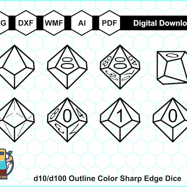 d10 and d100 Vector dice SVG, Polyhedral dice SVG, Cricut cut files, RPG D&D d10 and d100, vector format dice, DnD Dice, Vinyl Cut files