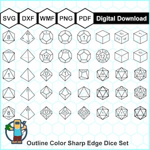 Polyedrische Würfel SVG, scharfe Kante SVG, Cricut Cut Dateien, RPG D & D d4 d6 d8 d10 d12 d20, svg wmf ai dxf Vinyl Cut Dateien