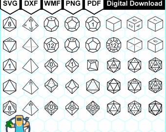 Mega Vector dice SVG set, sharp edge Polyhedral dice SVG, Cricut cut files, RPG D&D d4 d6 d8 d10 d12 d20, svg wmf ai dxf pdf Vinyl Cut files
