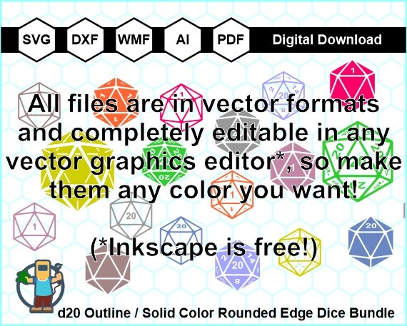 D20 Vector Bundle, D20 Svg, Polyhedral Rounded Edge Dice Svg, Cricut ...