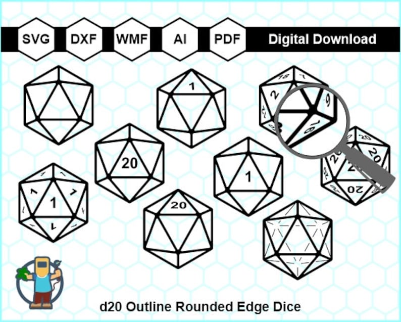 D20 Vector, D20 Svg, Polyhedral Dice Svg, Cricut Cut Files, RPG D&D D20 ...