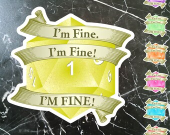 Funny gem colored 3D DnD d20 sticker. Optimistic message. Great role player gift. Affordable game night gift, Nat 1, economical inexpensive