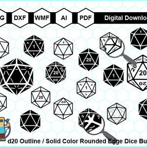 d20 Vector Bundle, d20 Svg, Polyhedral Rounded Edge dice Svg, Cricut cut files, RPG D&D d20, vector format dice, DND Dice, Vinyl Cut files