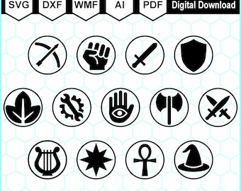 D&D Class Icons SVG Bundle | 13 Vector Designs for RPGs | .svg .ai .dxf .wmf .pdf Files | Digital Download for Dungeon Masters and Crafters