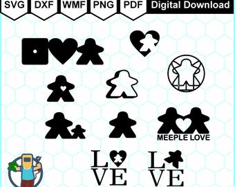 10 Meeple Digital Clip Art Set of 5 different file types - pdf, svg, dxf, wmf & png Crafting, POD