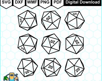 Rolling d20 Vector Svg, Polyhedral dice Svg, Cricut cut files, RPG D&D d20, vector format dice, Dungeons and Dragons Dice, Vinyl Cut files