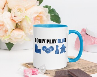 Io gioco solo a BLU! Tazza da 11 once a tema gioco da tavolo con interno colorato