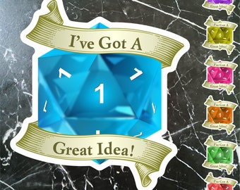 Critical Fumble d20 Sticker "I have an idea!" Great role-player gift.  Affordable game night gift for the gamer in your life. 3" Stickers