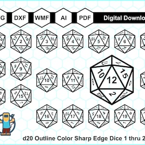 Alle d20 Gesichter Vektor Bundle, d20 SVG, Polyedrische Sharp Edge Würfel SVG, Cricut Dateien, RPG D & D d20, Vektorwürfel, DnD Würfel, Vinyl Cut Dateien