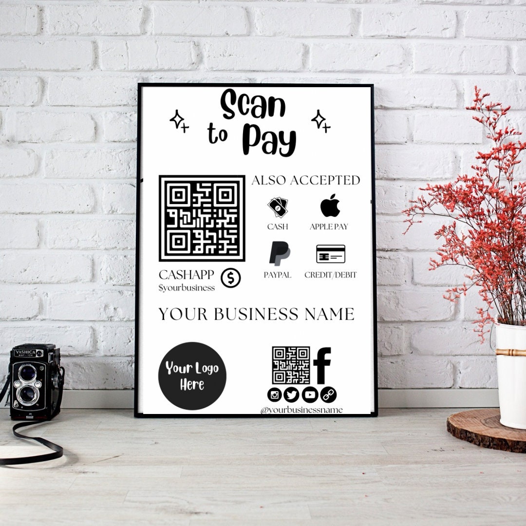 Editable Scan to Pay QR Sign QR Code Template Canva Payments Sign ...