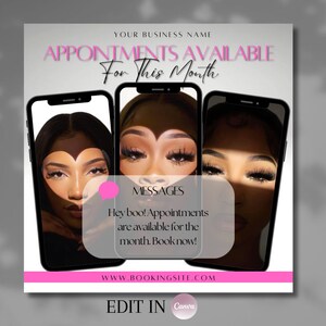 Appointments Available Flyer | Appointments Available This Month | Lash Hair Nails Locs MUA Flyer | Book Now Flyer