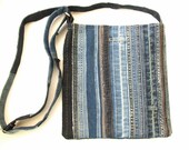 Denim Hand-sewn crossbody bag from distressed jeans seams. Medium stripe bag unisex.
