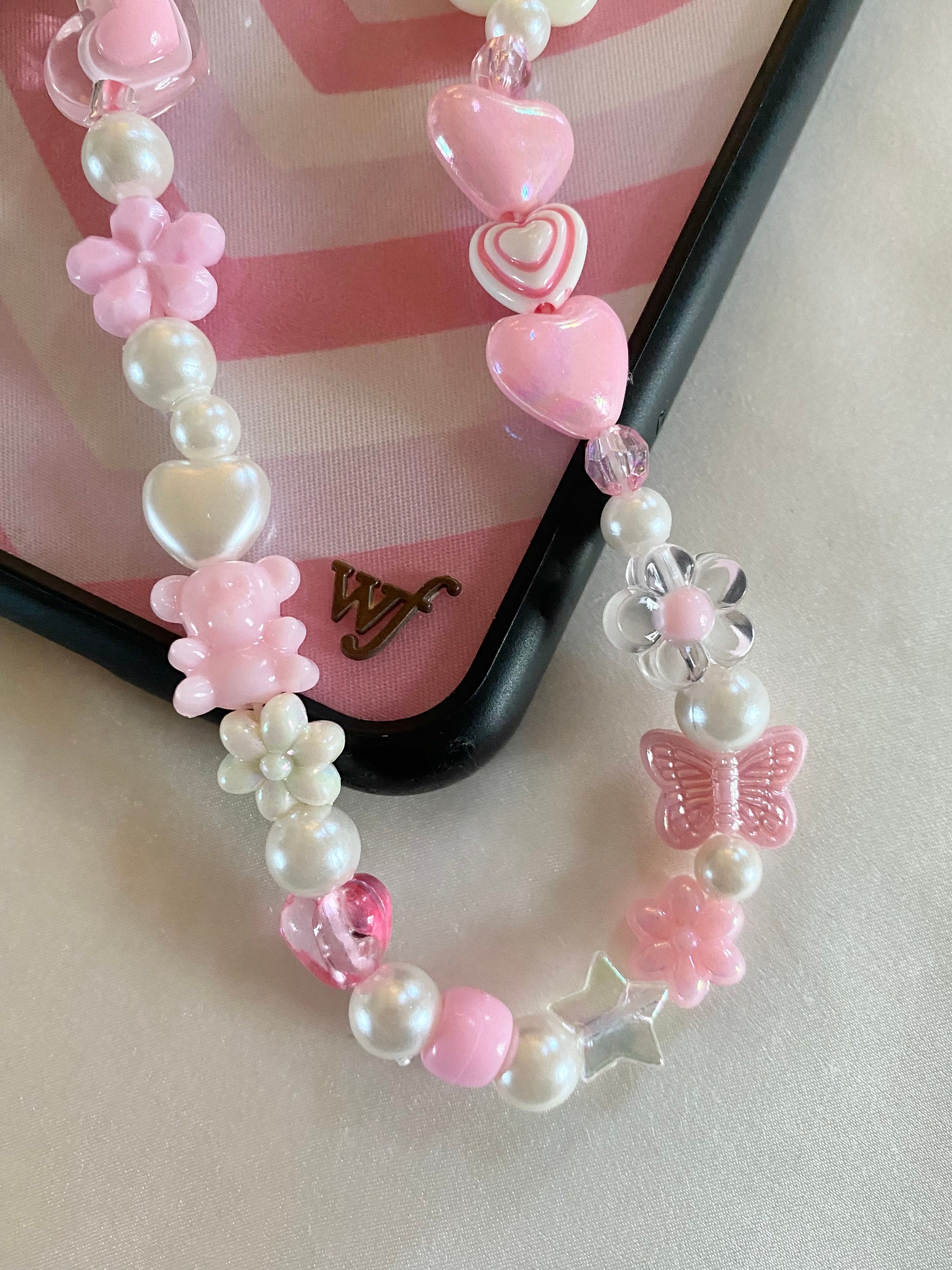 Pink and Beige Pearl Phone Charm Strap/coquette Phone Charm Strap