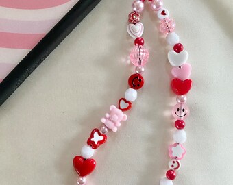 Pink and Red Heart Phone Charm Strap