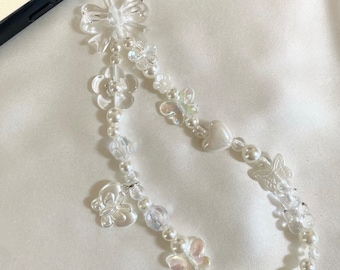 Butterfly Love Beige and Clear Phone Charm Strap