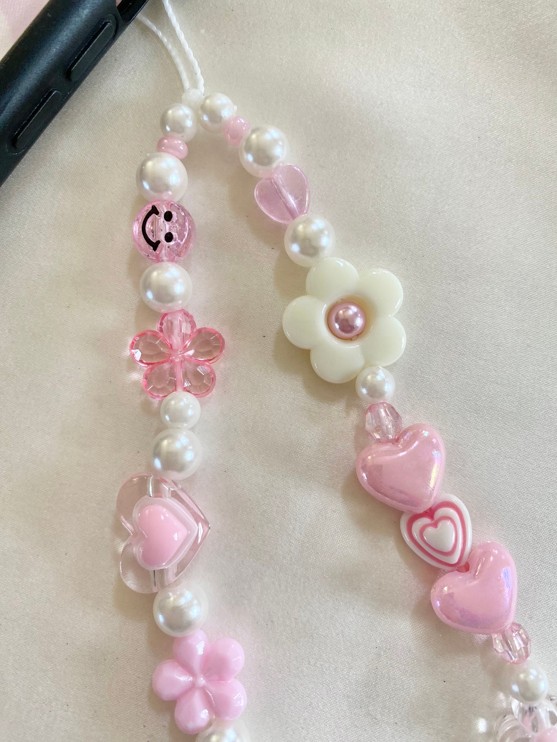 Pink and Beige Pearl Phone Charm Strap/coquette Phone Charm Strap