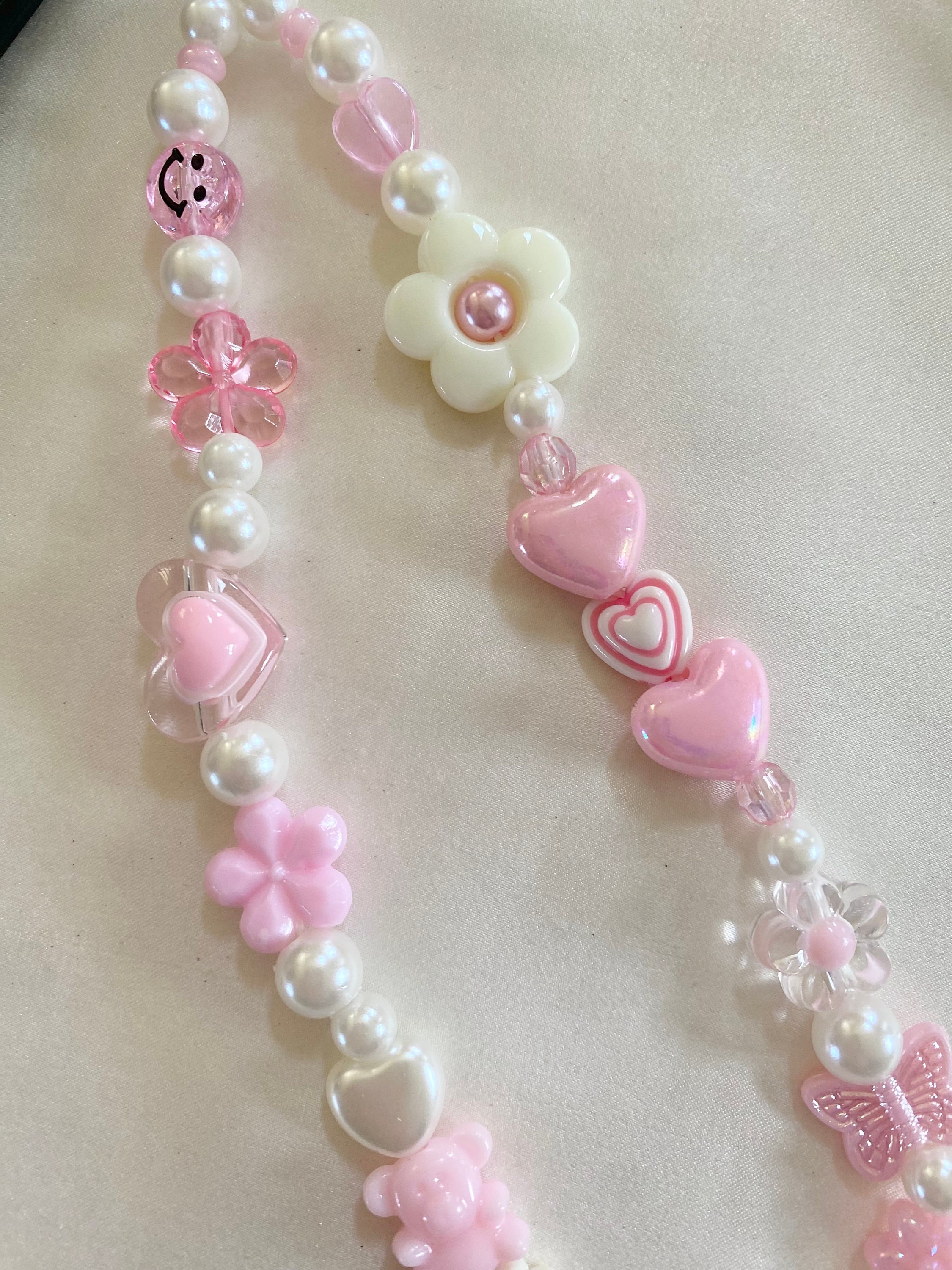 Pink and Beige Pearl Phone Charm Strap/coquette Phone Charm Strap