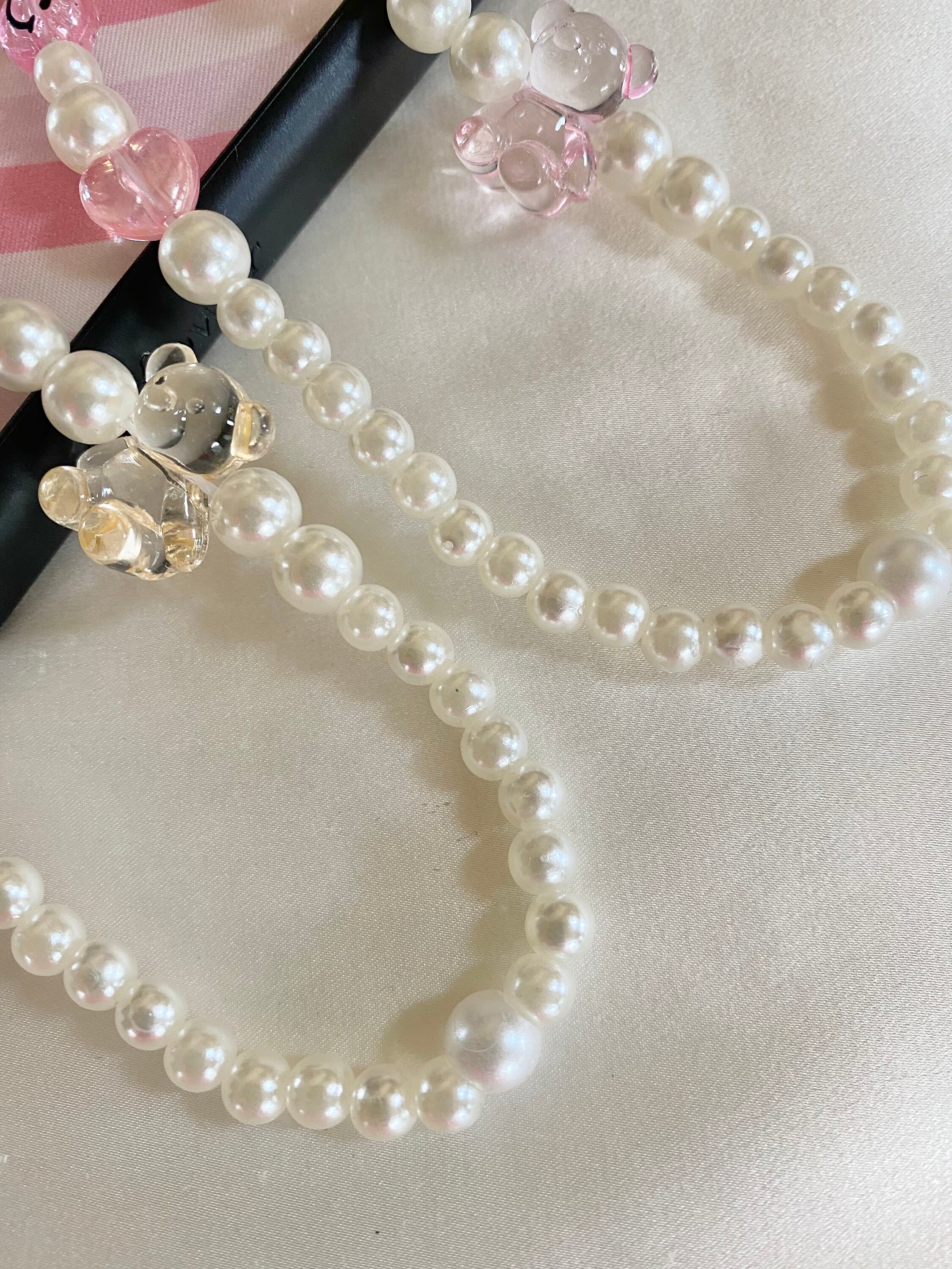 Pearl Teddy Bear Phone Charm Strap Airpod Charm Etsy