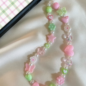 Pastel Pink and Green Phone Charm Strap