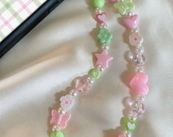 Pastel Pink and Green Phone Charm Strap