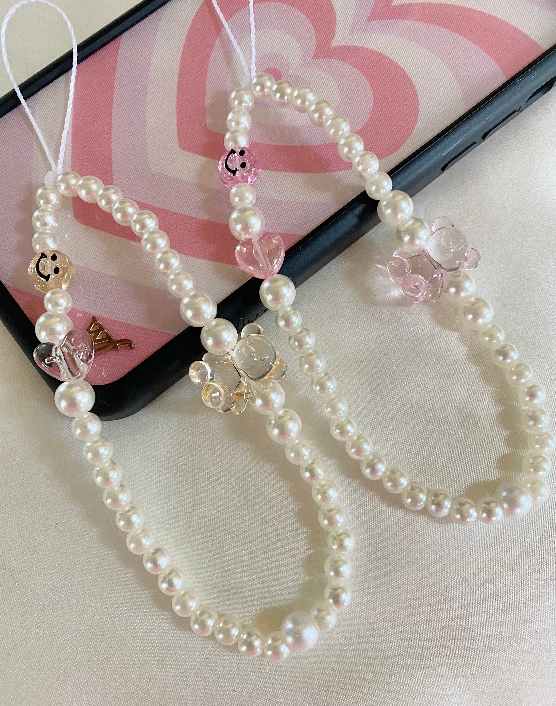 Pearl Teddy Bear Phone Charm Strap Airpod Charm Etsy