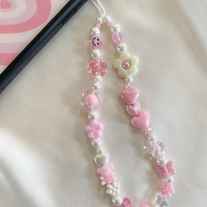 Pink and Beige Pearl Phone Charm Strap/Coquette phone charm strap