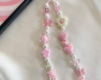 Pink and Beige Pearl Phone Charm Strap/Coquette phone charm strap