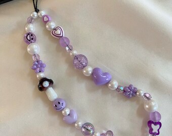 Purple Phone Charm With Amethyst Crystal Stone. Purple Beads & - Etsy