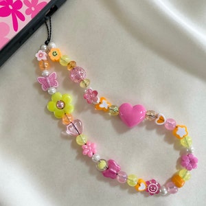 Flower Power Pink Orange and Yellow Phone Charm Strap