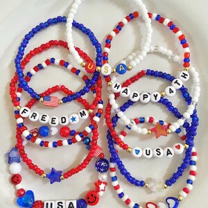 USA Bracelets, 4th of July Bracelets, Red, White and Blue Bracelets, 4th of July Bracelet Stack, America Bracelets, Patriotic Bracelets