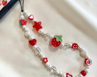 Strawberry Pearl Phone Charm Strap