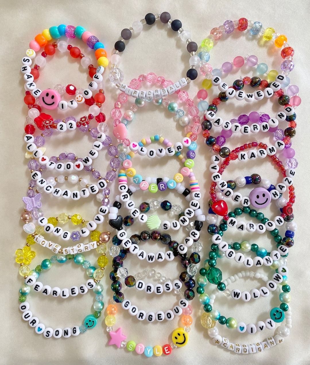 beaded bracelets :) clear elastic string + - Depop