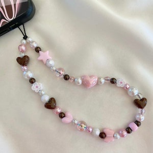 Pink and Brown Phone Charm Strap