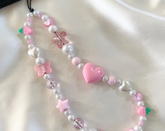 Strawberry Love Pink Phone Charm Strap