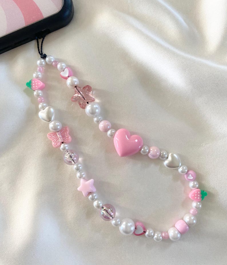 Strawberry Love Pink Phone Charm Strap image 1